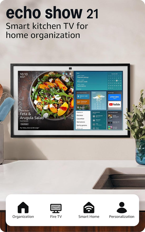 Echo Show 21 (newest model), Full HD 21" kitchen hub for home organization, with built-in Fire TV, Designed for Alexa+